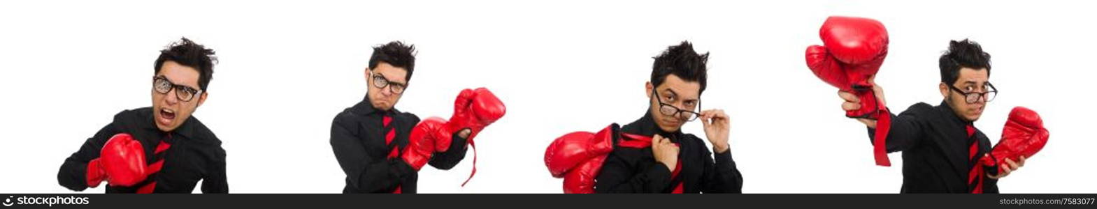 The man businessman with red boxing gloves. Man businessman with red boxing gloves