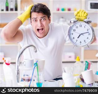 The man failing to meet the deadlines of housekeeping job. Man failing to meet the deadlines of housekeeping job