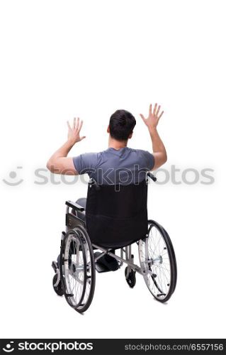 The man on wheelchair isolated on white background. Man on wheelchair isolated on white background