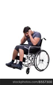 The man on wheelchair isolated on white background. Man on wheelchair isolated on white background