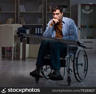 The man suffering from depression at wheelchair. Man suffering from depression at wheelchair