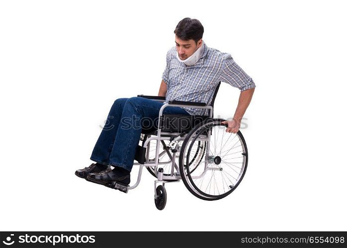 The man suffering from injury on wheelchair. Man suffering from injury on wheelchair