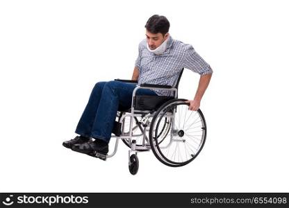 The man suffering from injury on wheelchair. Man suffering from injury on wheelchair