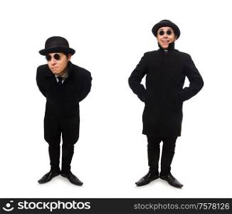 The man wearing black coat isolated on white. Man wearing black coat isolated on white