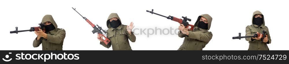 The man with a gun isolated on white. Man with a gun isolated on white