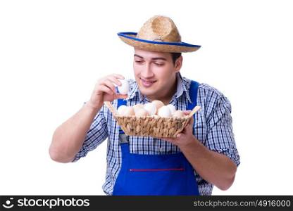 The man with a straw hat and eggs. Man with a straw hat and eggs