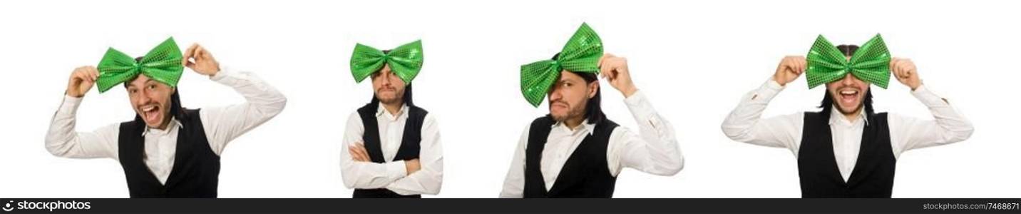 The man with big green bow tie in funny concept. Man with big green bow tie in funny concept