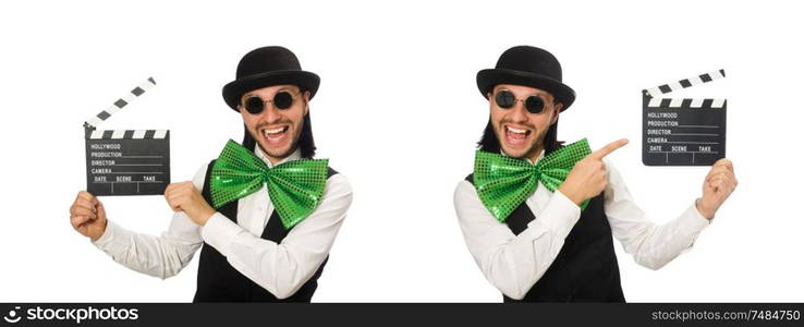 The man with big green bow tie in funny concept. Man with big green bow tie in funny concept