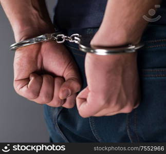 The man with his hands handcuffed in criminal concept. Man with his hands handcuffed in criminal concept