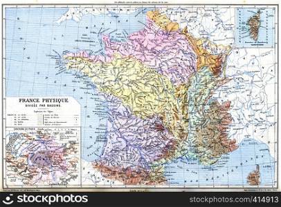 The Map- France physical (France - Divided into Basins) with explanation of signs on map.