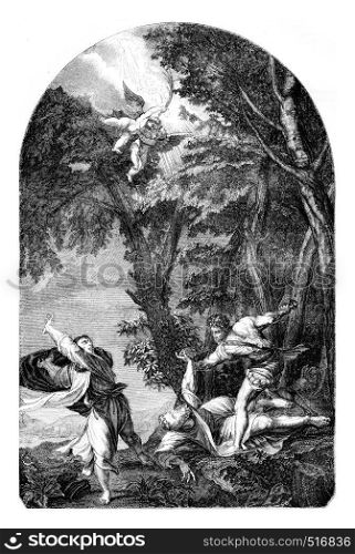 The Martyrdom of St Peter, by Titian, vintage engraved illustration. Magasin Pittoresque 1844.