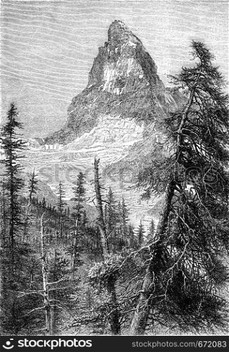 The Matterhorn. vintage engraved illustration. Le Tour du Monde, Travel Journal, (1872).