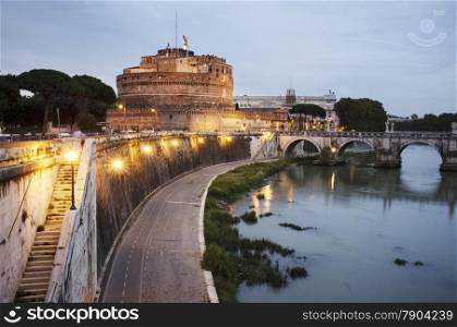 The Mausoleum of Hadrian, usually known as Castel Sant&rsquo;Angelo in evening light. Rome, Italy