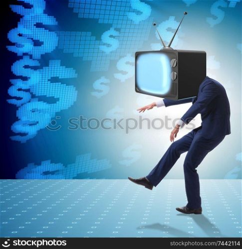 The media zombie concept with man and tv set instead of head. Media zombie concept with man and tv set instead of head