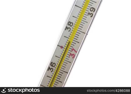 The medical thermometer with a heat on a white background