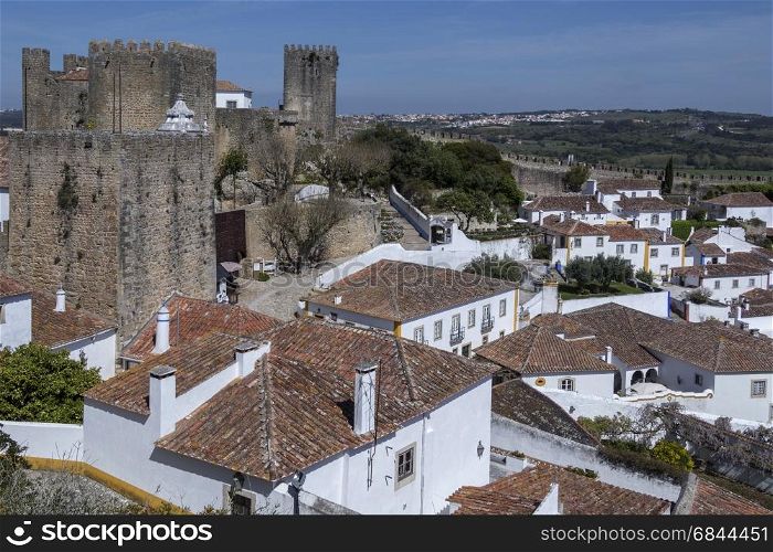 The medieval castle and walled town of Obidos in the Oeste region of Portugal.