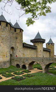 The medieval fortress and walled city of Carcassonne in the Languedoc-Roussillon region of southwest France. Founded by the Visigoths in the fith century, it was restored in 1853 and is now a UNESCO World Heritage Site.