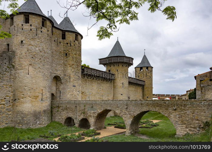 The medieval fortress and walled city of Carcassonne in the Languedoc-Roussillon region of southwest France. Founded by the Visigoths in the fith century, it was restored in 1853 and is now a UNESCO World Heritage Site.