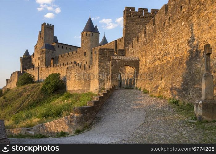 The medieval fortress and walled city of Carcassonne in the Languedoc-Roussillon region of south west France. Founded by the Visigoths in the fith century, it was restored in 1853 and is now a UNESCO World Heritage Site.