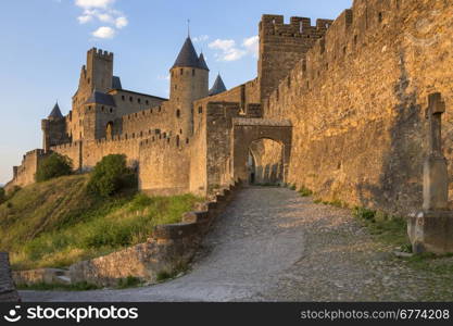 The medieval fortress and walled city of Carcassonne in the Languedoc-Roussillon region of south west France. Founded by the Visigoths in the fith century, it was restored in 1853 and is now a UNESCO World Heritage Site.