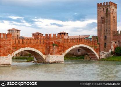 The medieval stone bridge Scaligero in Verona, Italy.