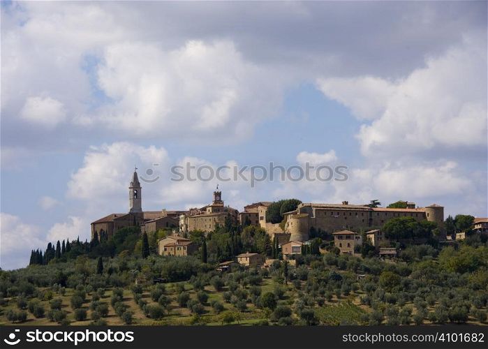 The medieval town Pienza in italy in the soft light just after sunrise