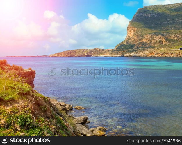 The Mediterranean coast of island . Favignana, Sicily