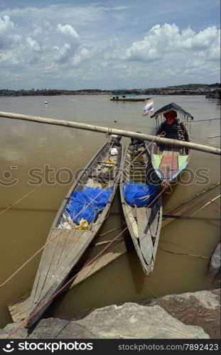 the Mekong River in the Naturepark Sam Phan Bok near Lakhon Pheng on the Mekong River in the Provinz Amnat Charoen in the northwest of Ubon Ratchathani in the Region of Isan in Northeast Thailand in Thailand.&#xA;