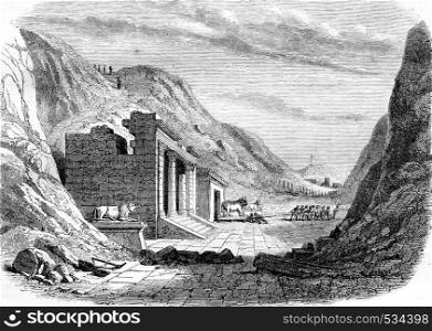 The Memphis Serapeum, Outside view, vintage engraved illustration. Magasin Pittoresque 1855.