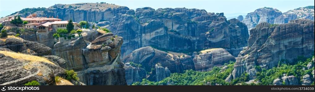 The Meteora - important rocky monasteries complex in Greece. Summer panorama.