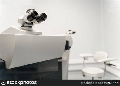 the microscope in the surgical room. modern medical equipment in eye hospital. medicine concept. equipment in the eye clinic