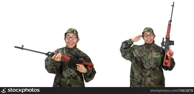 The military man with a gun isolated on white. Military man with a gun isolated on white