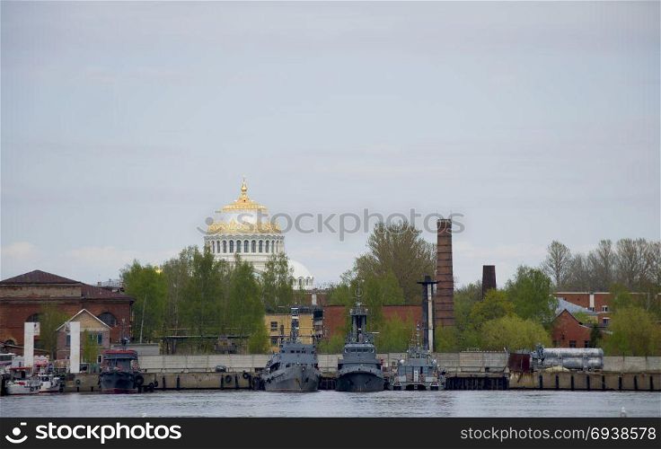 The military ships in Kronstadt Russia