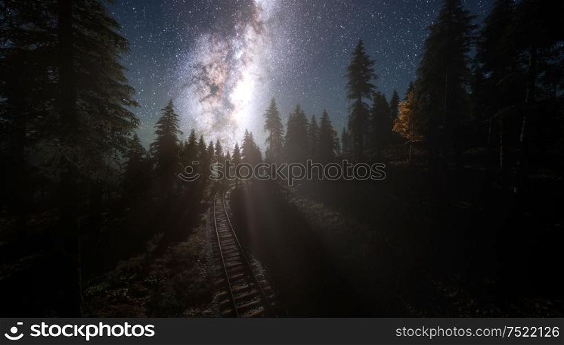 The milky way above the railway and forest