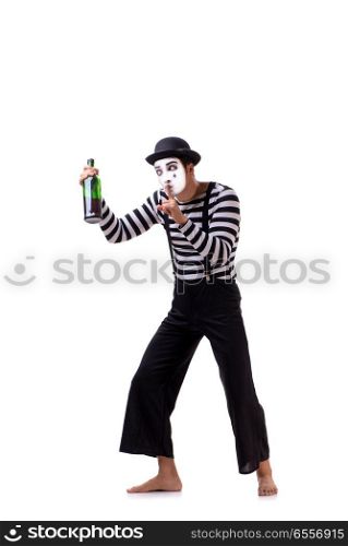 The mime drinking wine isolated on white background. Mime drinking wine isolated on white background