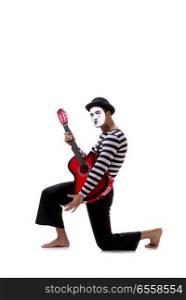 The mime playing guitar isolated on white. Mime playing guitar isolated on white