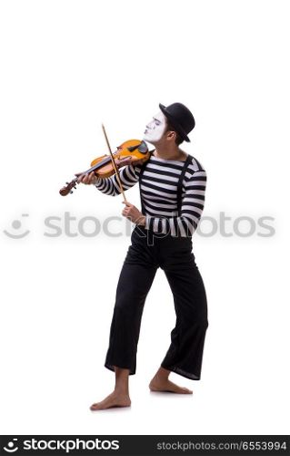 The mime playing violin isolated on white. Mime playing violin isolated on white