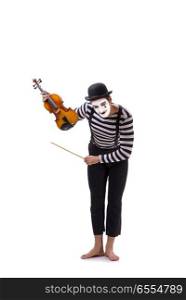 The mime playing violin isolated on white. Mime playing violin isolated on white
