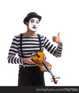 The mime playing violin isolated on white. Mime playing violin isolated on white