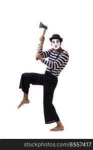 The mime with axe isolated on white background. Mime with axe isolated on white background