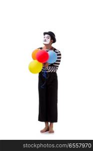 The mime with balloons isolated on white background. Mime with balloons isolated on white background