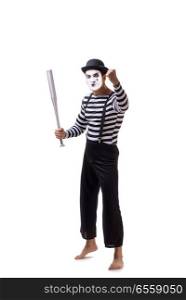 The mime with baseball bat isolated on white. Mime with baseball bat isolated on white