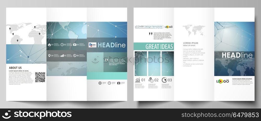 The minimalistic abstract vector illustration of the editable layout of two creative tri-fold brochure covers design business templates. Chemistry pattern, connecting lines and dots. Medical concept.. The minimalistic abstract vector illustration of the editable layout of two creative tri-fold brochure covers design business templates. Chemistry pattern, connecting lines and dots. Medical concept