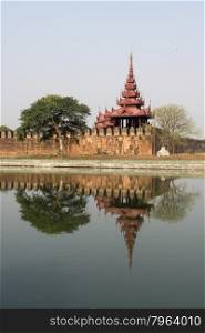 the Moat and Fortress wall of the Royal Palace in the City of Mandalay in Myanmar in Southeastasia.. ASIA MYANMAR MANDALAY FORTRESS WALL