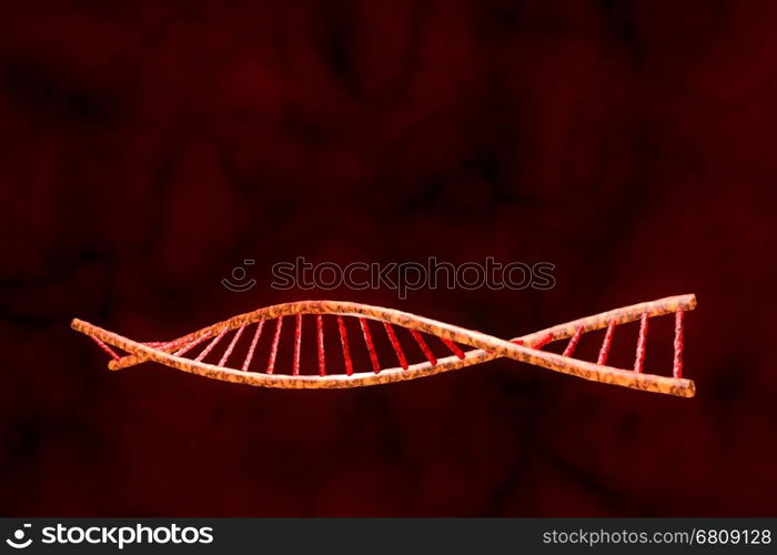 The model of human DNA (3d-model). Abstract dark red background.