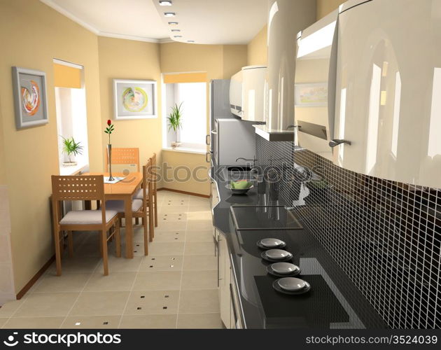 the modern kitchen interior design (3D rendering)