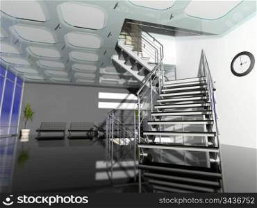 the modern office hall interior with stairs with depth of field