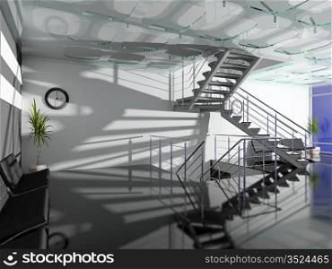 the modern office hall interior with stairs with depth of field