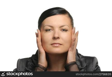 The modern woman. The woman is adult is isolated on a white background
