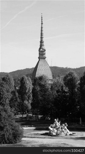 The Mole Antonelliana in Piedmont, Turin, Italy in black and white. Mole Antonelliana in Turin in black and white